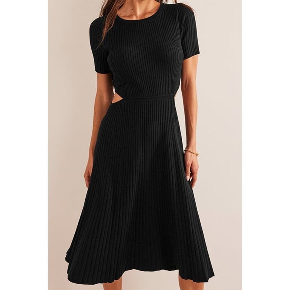 Boden Ribbed Cutout Knit Short Sleeve Midi Dress Black Size 6
